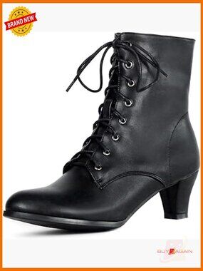 Vintage Victorian Ankle Boots 2.36 Inch Heel Lace Up Zipper Medieval Costume